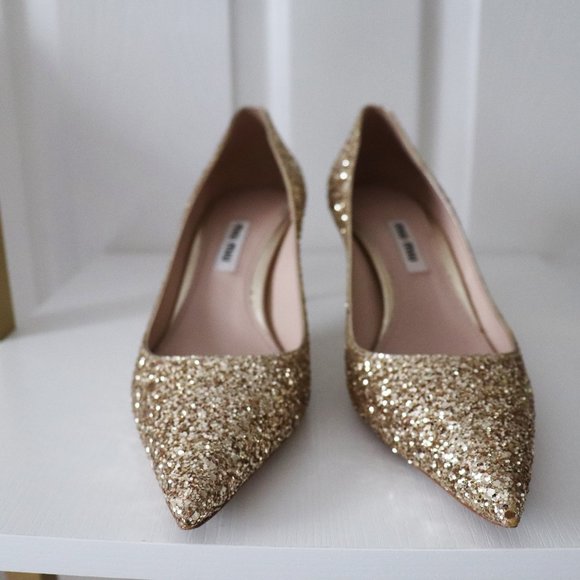 Miu Miu Shoes - MIU MIU Leather Glitter Heels